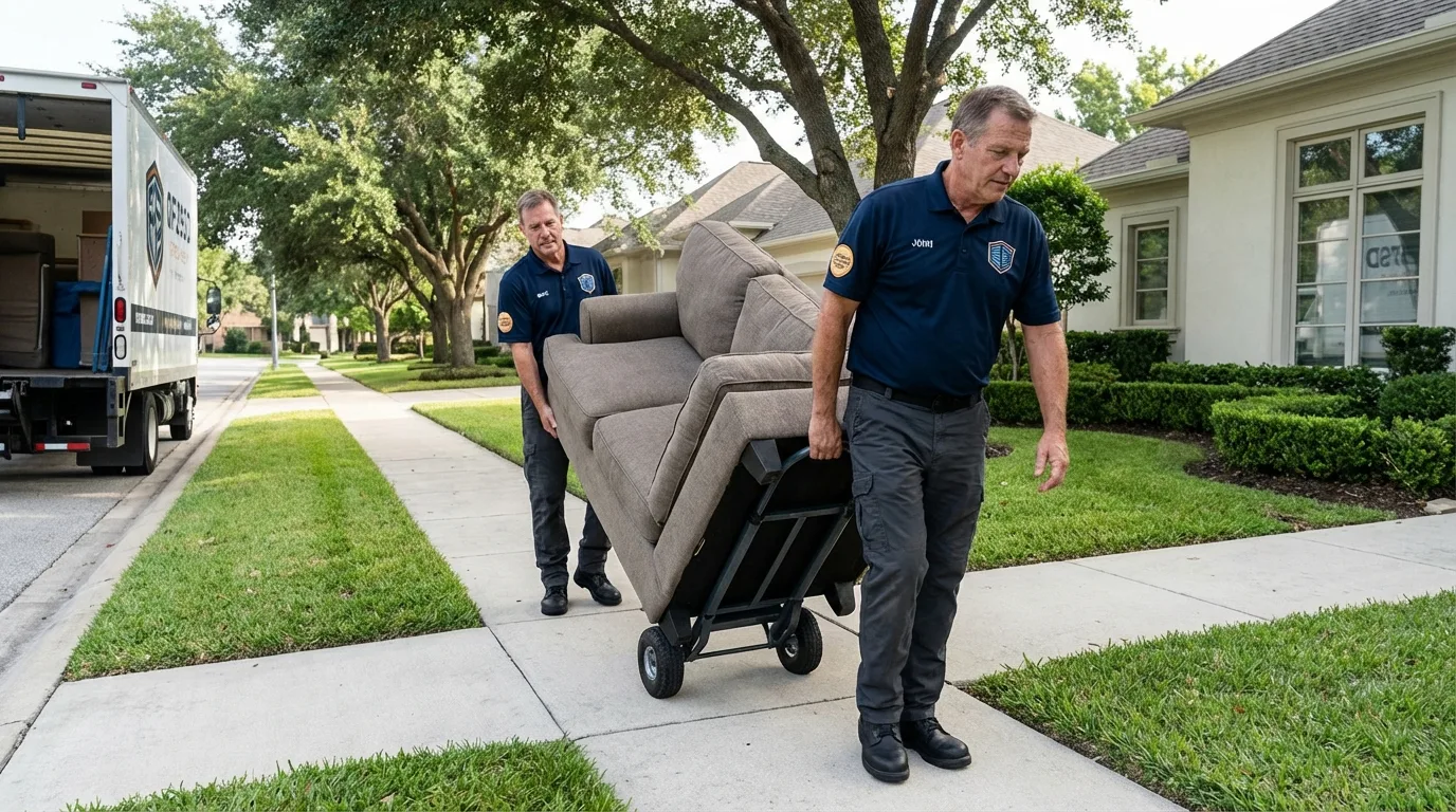 Local residential moving crew loading furniture in Hilbert, WI